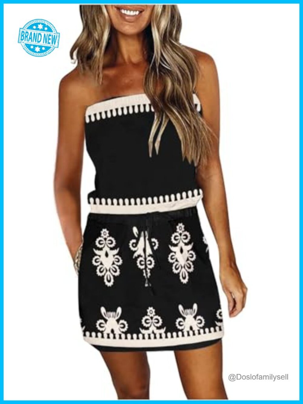 Women Strapless Boho Mini Sundress Beach Cover Up with Pockets